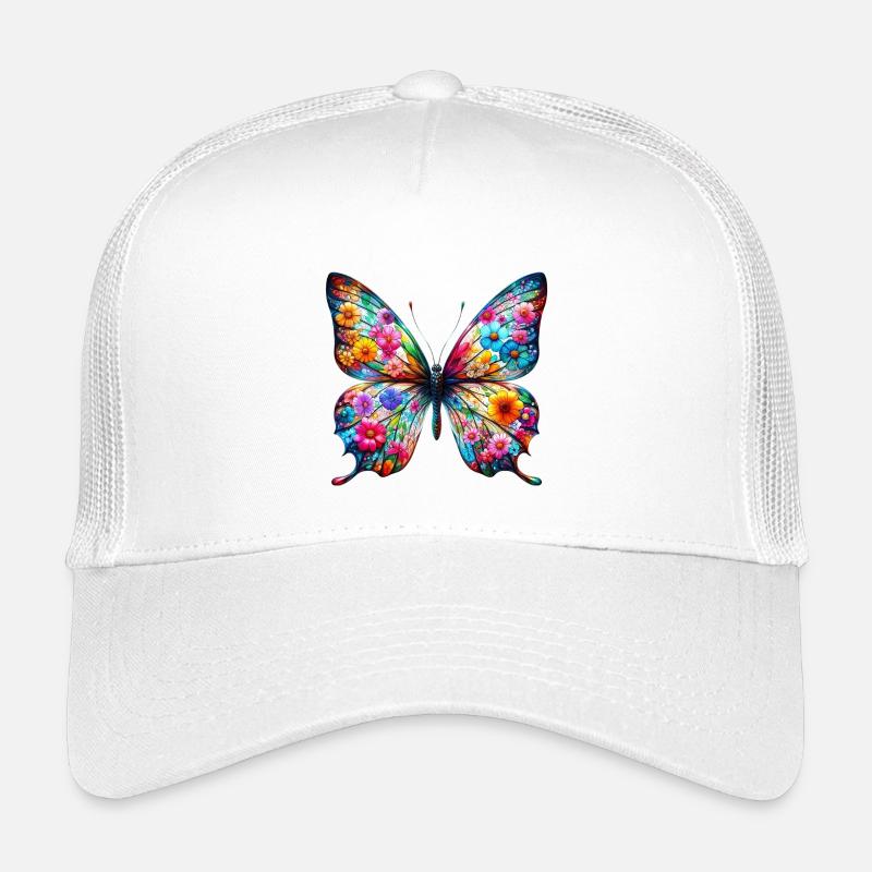 Schmetterling mit Blumen verziert - Kinder Trucker-Cap - Weiß