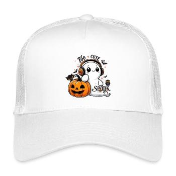 cooler Geist mit Kopfhörern und Halloween Kürbis - Kinder Trucker-Cap - Weiß - Vorne