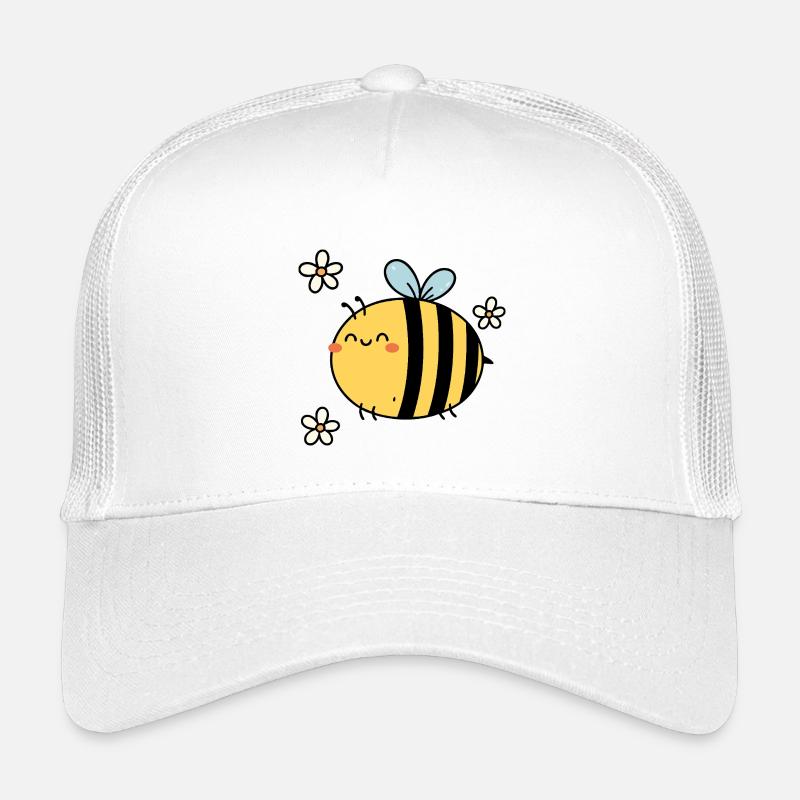 Summend vor Freude – Kawaii Bee & Blossoms - Kinder Trucker-Cap - Weiß