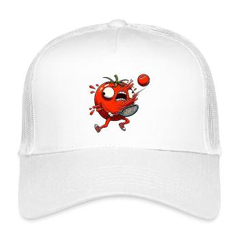 Funny tomato playing tennis with tennis ball - Kids’ Trucker Cap - white - Front