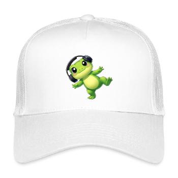 Süßer Frosch Kröte Unke mit Kopfhörern Tanzen Tech - Kinder Trucker-Cap - Weiß - Vorne