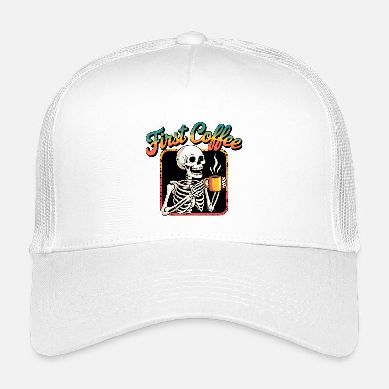 First Coffee Skeleton Kids’ Trucker Cap