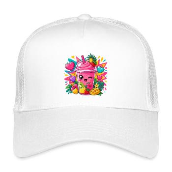 Kawaii Pink Smoothie with Fruits - Kids’ Trucker Cap - white - Front