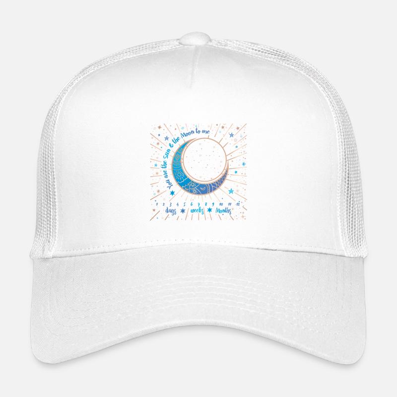 Verzierter Blauer Mond und Sternenexplosionen - Kinder Trucker-Cap - Weiß