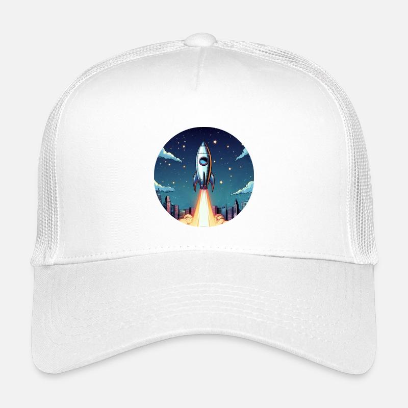 Rakete Start ins All vor Nachthimmel im Comic Stil - Kinder Trucker-Cap - Weiß