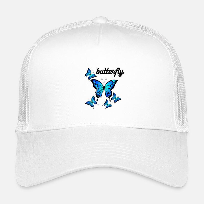 Blue Butterflies on Midnight Black Kids’ Trucker Cap