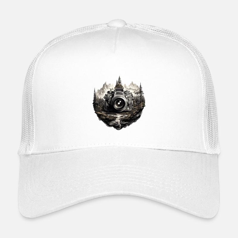 Camera in mountain landscape Kids’ Trucker Cap