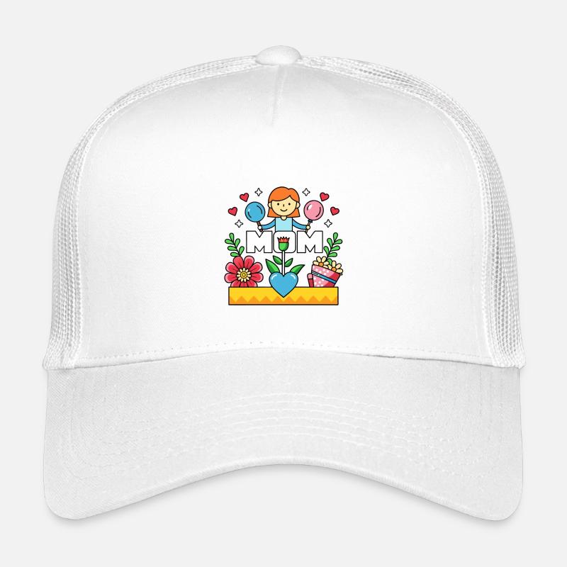 MOM Blühende Mutterliebe Cartoon - Kinder Trucker-Cap - Weiß