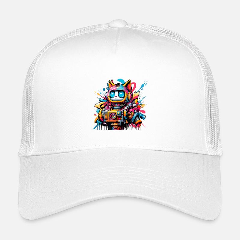 Katze gestaltet als Roboter im Comic Graffiti Stil - Kinder Trucker-Cap - Weiß