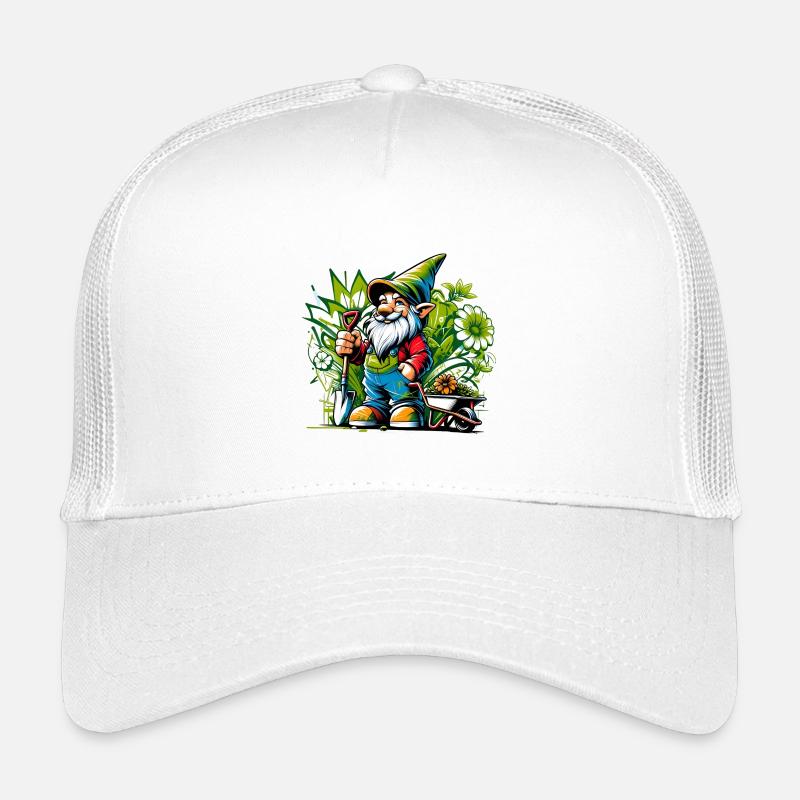Bunter, lebendiger Gartenzwerg umgeben von Blumen Kinder Trucker-Cap