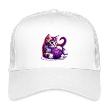 Cat plays with a ball of yarn - Kids’ Trucker Cap - white - Front