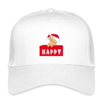 Happy Cat with Christmas-Cap - Kinder Trucker-Cap - Weiß - Vorne