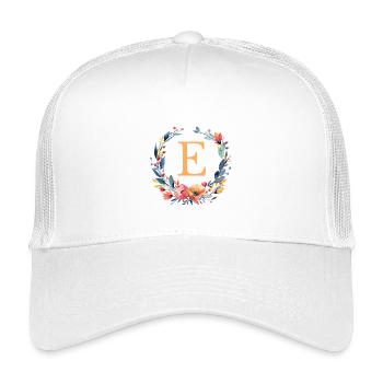 e Monogram, Couronne de fleurs, Personnalisable - Casquette trucker enfant - blanc - Devant