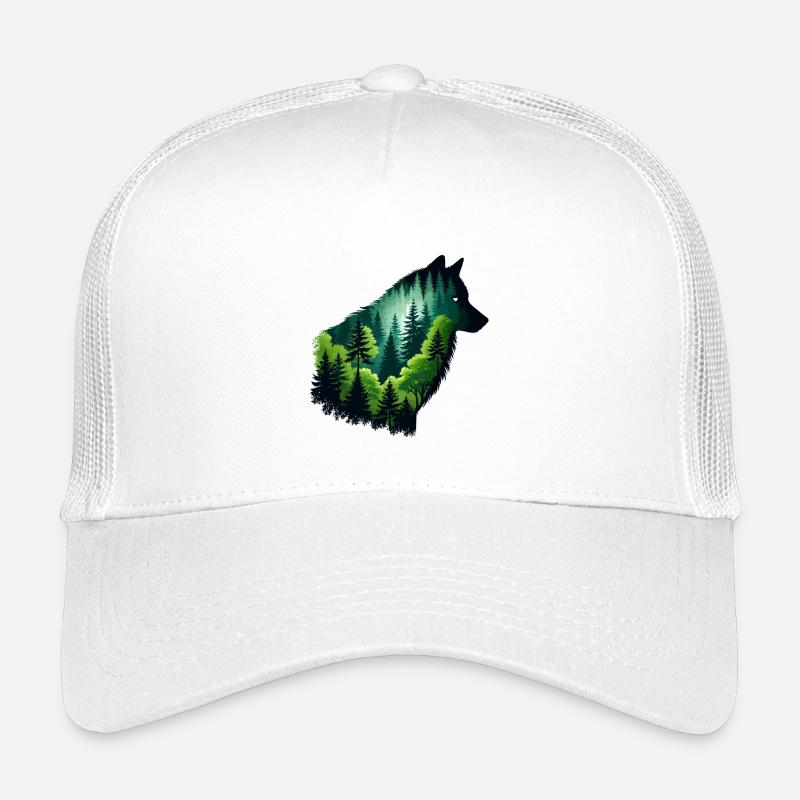 Loup silhouette avec forêt verte Casquette trucker enfant