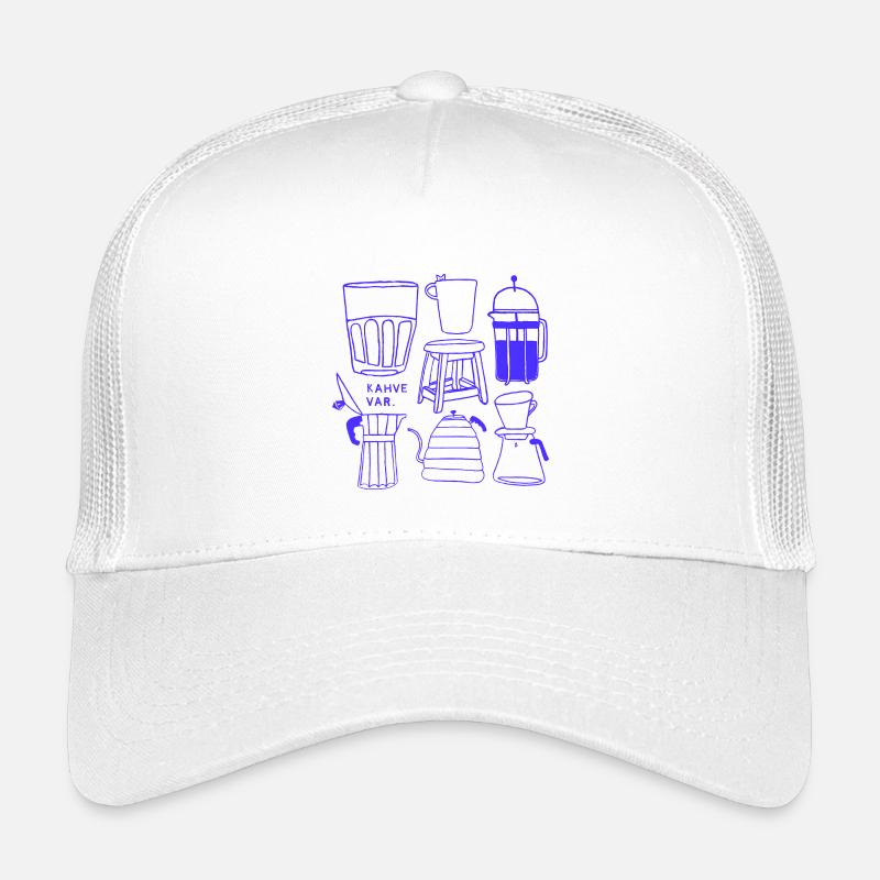 Kaffee | Kahve var | Gemütliche Vibes mit versteckter Katze - Kinder Trucker-Cap - Weiß