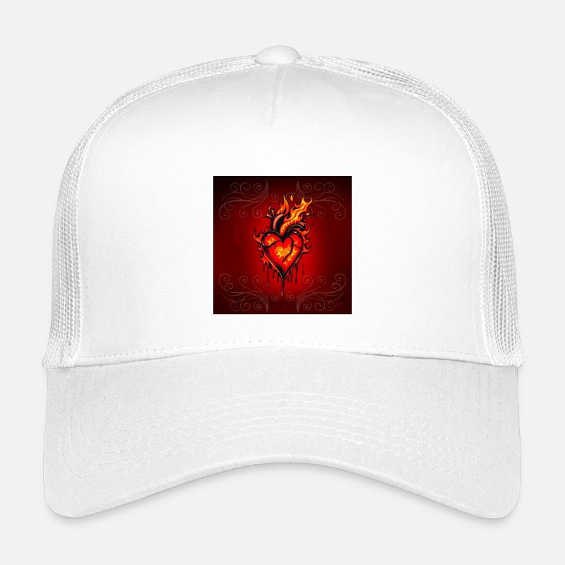 Flaming heart. - Kids’ Trucker Cap - white