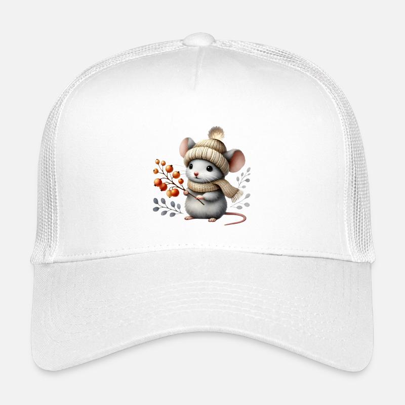 cute mouse with a knitted hat, scarf and berries Kids’ Trucker Cap