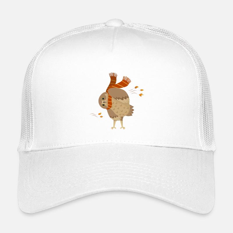 Süße Cartoon-Eule trägt Schal mit fallenden Blättern - Kinder Trucker-Cap - Weiß