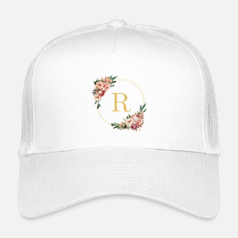 R Monogram, Flower Wreath, Personalizable Kids’ Trucker Cap