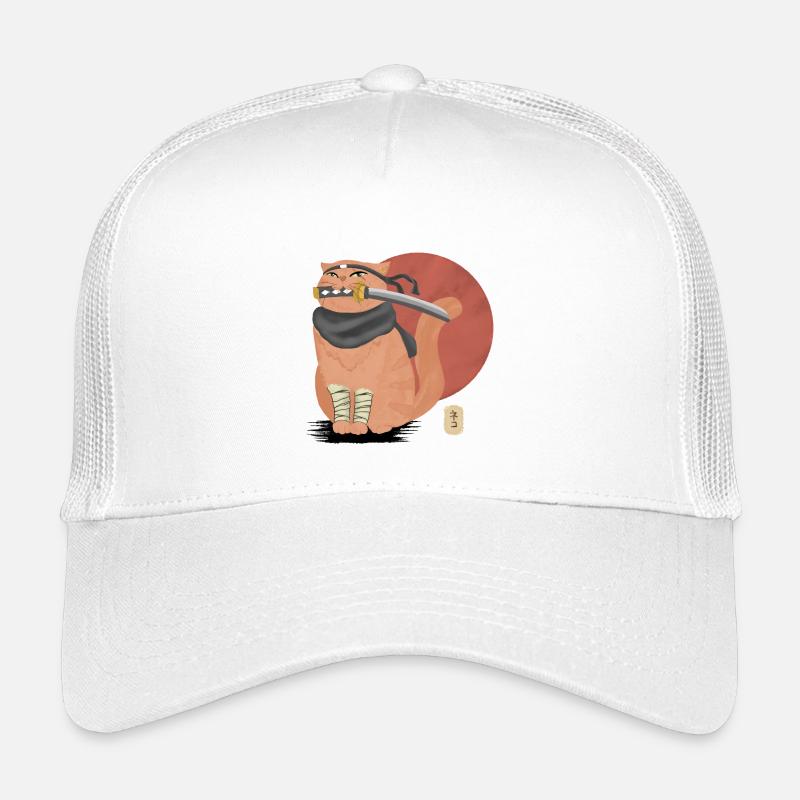 Samurai-Katze mit Katana - Kinder Trucker-Cap - Weiß