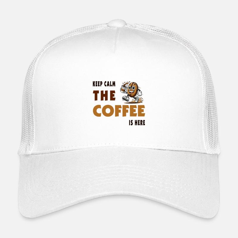 Keep Calm – The Coffee Is Here - Kinder Trucker-Cap - Weiß