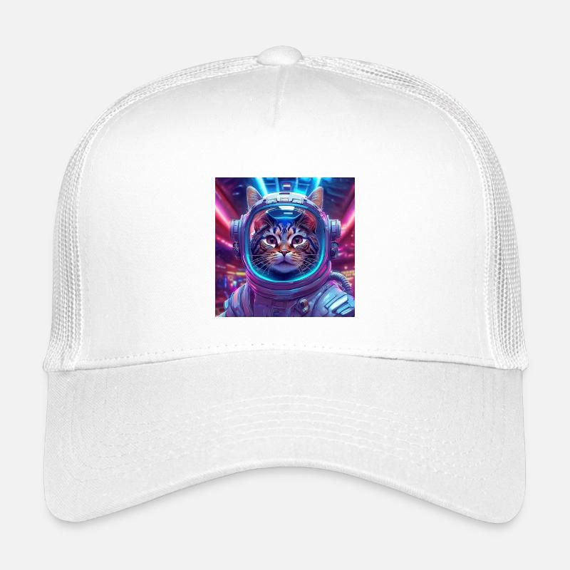 01 Katzenastronaut im Neonraum - Kinder Trucker-Cap - Weiß