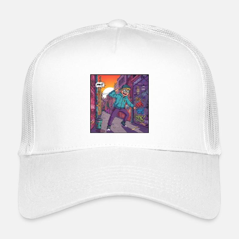 Jugendlicher Streetstyle in Graffiti-Straße - Kinder Trucker-Cap - Weiß
