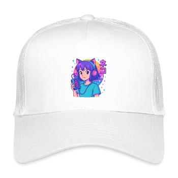 Vaporwave Neko Girl - Esthétique Anime Rétro - Casquette trucker enfant - blanc - Devant