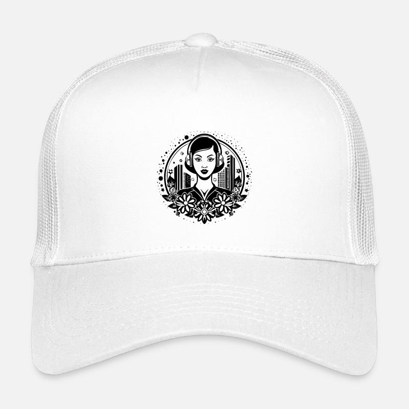 Techno Beat kick – Frau, Kopfhörer, Sequenz - Kinder Trucker-Cap - Weiß