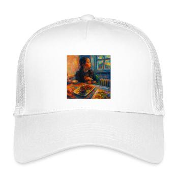 Ausdrucksstarkes Porträt von Reflexion und Essen - Kinder Trucker-Cap - Weiß - Vorne