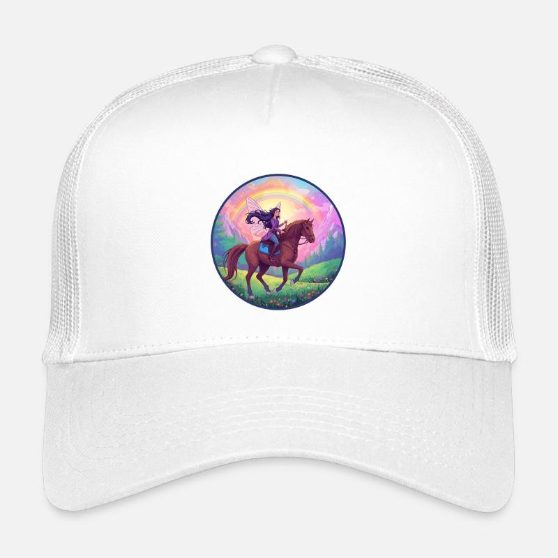 Fantasievolle Fee auf Pferd - Kinder Trucker-Cap - Weiß