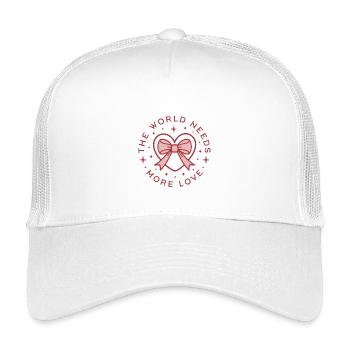 Die Welt braucht mehr Liebe, Frieden, Zitate, mädchenhaftes Herz - Kinder Trucker-Cap - Weiß - Vorne