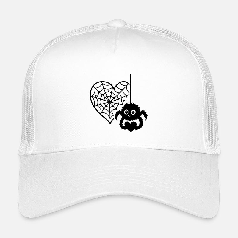 Flauschige_Spinne_und_Herzspinnennetz with heart Kids’ Trucker Cap