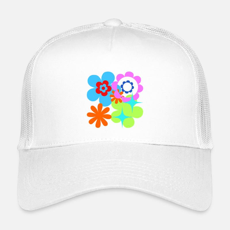 Kunterbunte Blüten und Sterne Psychedelische Flora - Kinder Trucker-Cap - Weiß