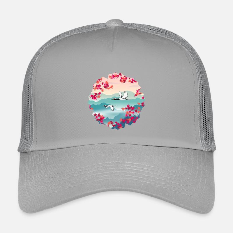 Korean Autumn – Red-crowned Cranes & Maple Kids’ Trucker Cap