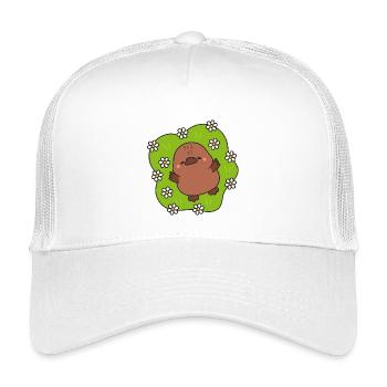 Kawaii chick on flowers background - Kids’ Trucker Cap - white - Front