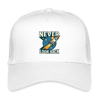 Never Look Back Rocket Motif Retro Space - Kids’ Trucker Cap - white - Front