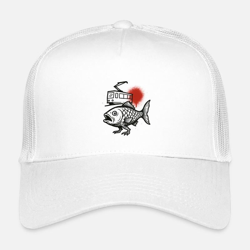 Eine Fischwelle einer Straßenbahn und eine rote Sonne - Kinder Trucker-Cap - Weiß