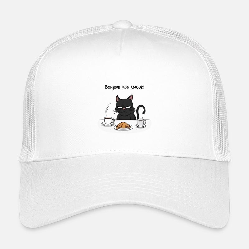 Funny Cat Breakfast Bonjour Mon Amour Kinder Trucker-Cap