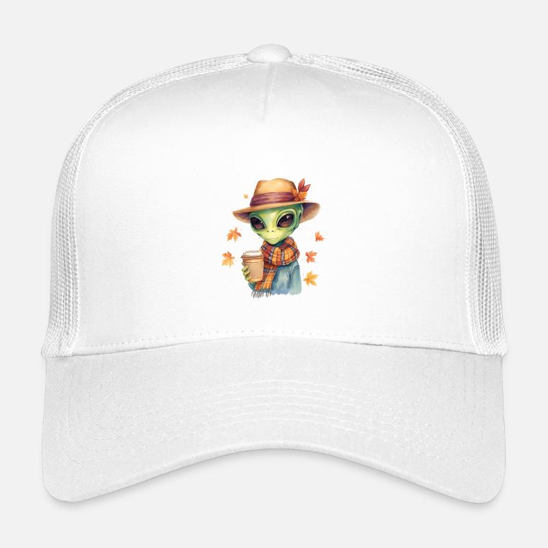 Hipster Alien with Coffee – Autumn Vibes Kids’ Trucker Cap
