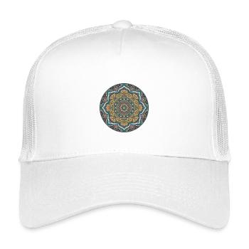 Mandala Circle Pattern in Blue Gold - Kids’ Trucker Cap - white - Front