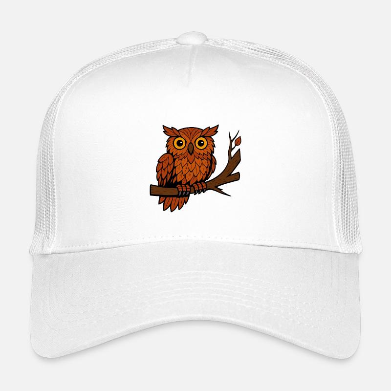 Comic Eule Herbst Wald Laub Blätter Ast Baum Feder Kinder Trucker-Cap
