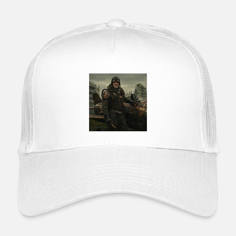 Steampunk-Pilot auf postapokalyptischen Ruinen - Kinder Trucker-Cap - Weiß