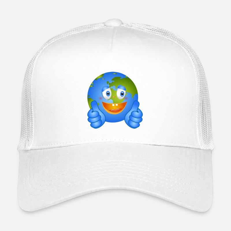 Fröhliche Erde mit Daumen nach oben – Comic Stil - Kinder Trucker-Cap - Weiß