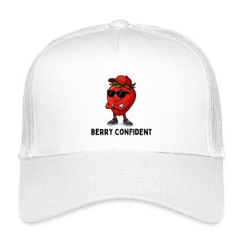 Strawberry Confident Caricature - Kids’ Trucker Cap - white - Front