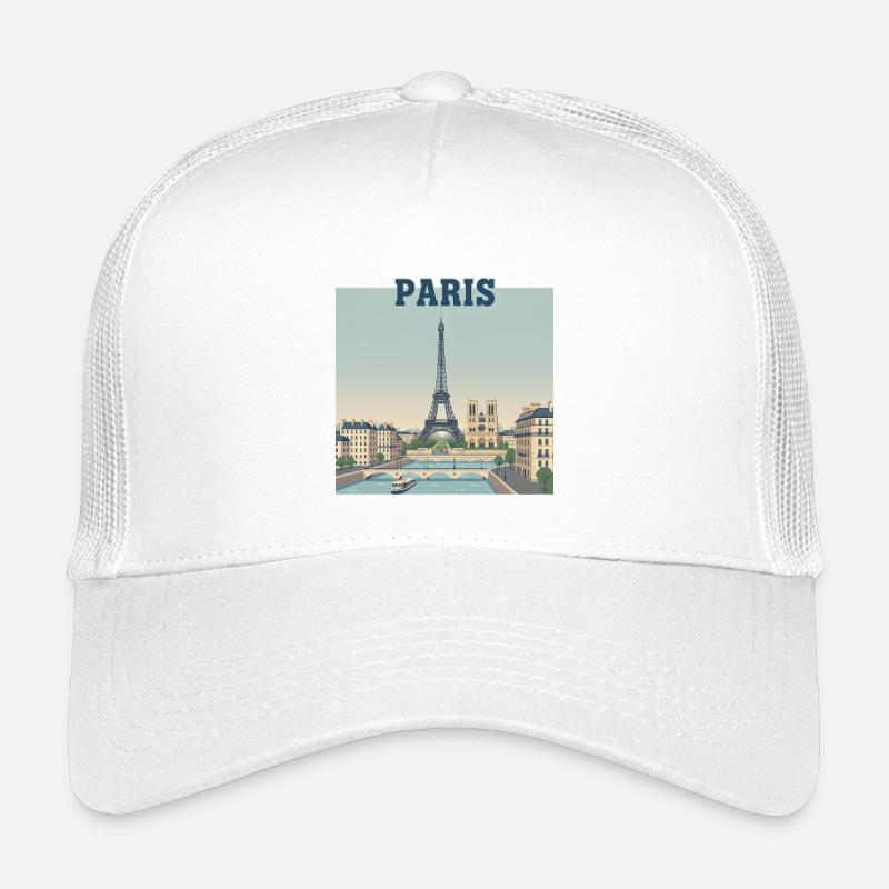 Pariser Skyline-Eiffeldruck - Kinder Trucker-Cap - Weiß