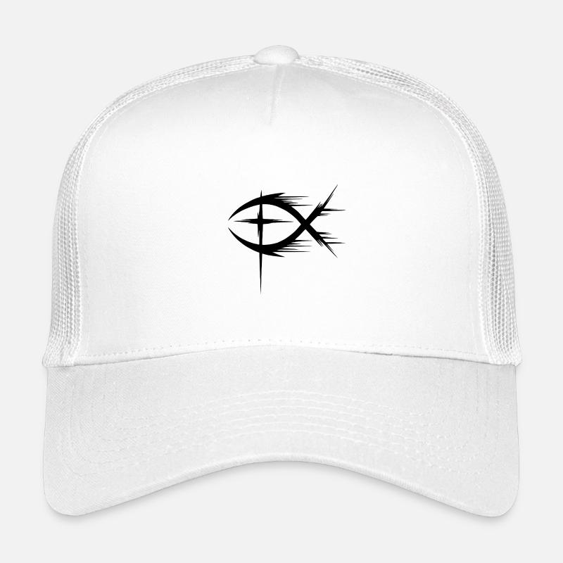 Fisch+Kreuz Symbol Modern - Kinder Trucker-Cap - Weiß