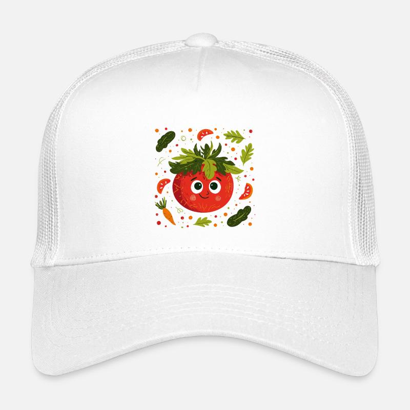 Cheerful tomato with herb crown Kids’ Trucker Cap