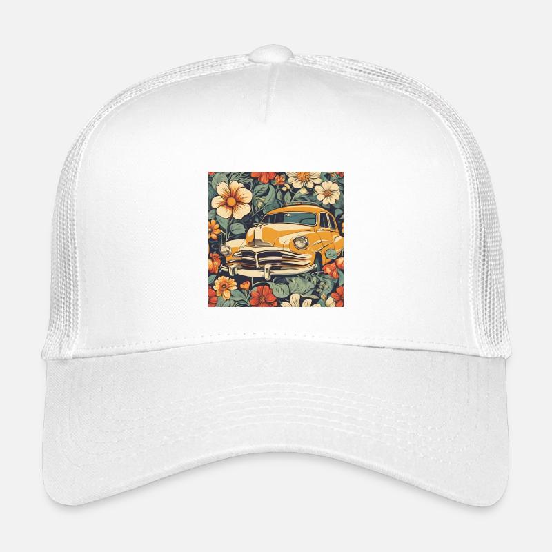 Vintage Auto im Blumenkosmos - Kinder Trucker-Cap - Weiß