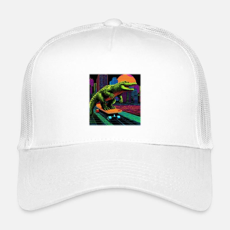 Pixel Art Crocodile – Retro Skater Synthwave Kids’ Trucker Cap